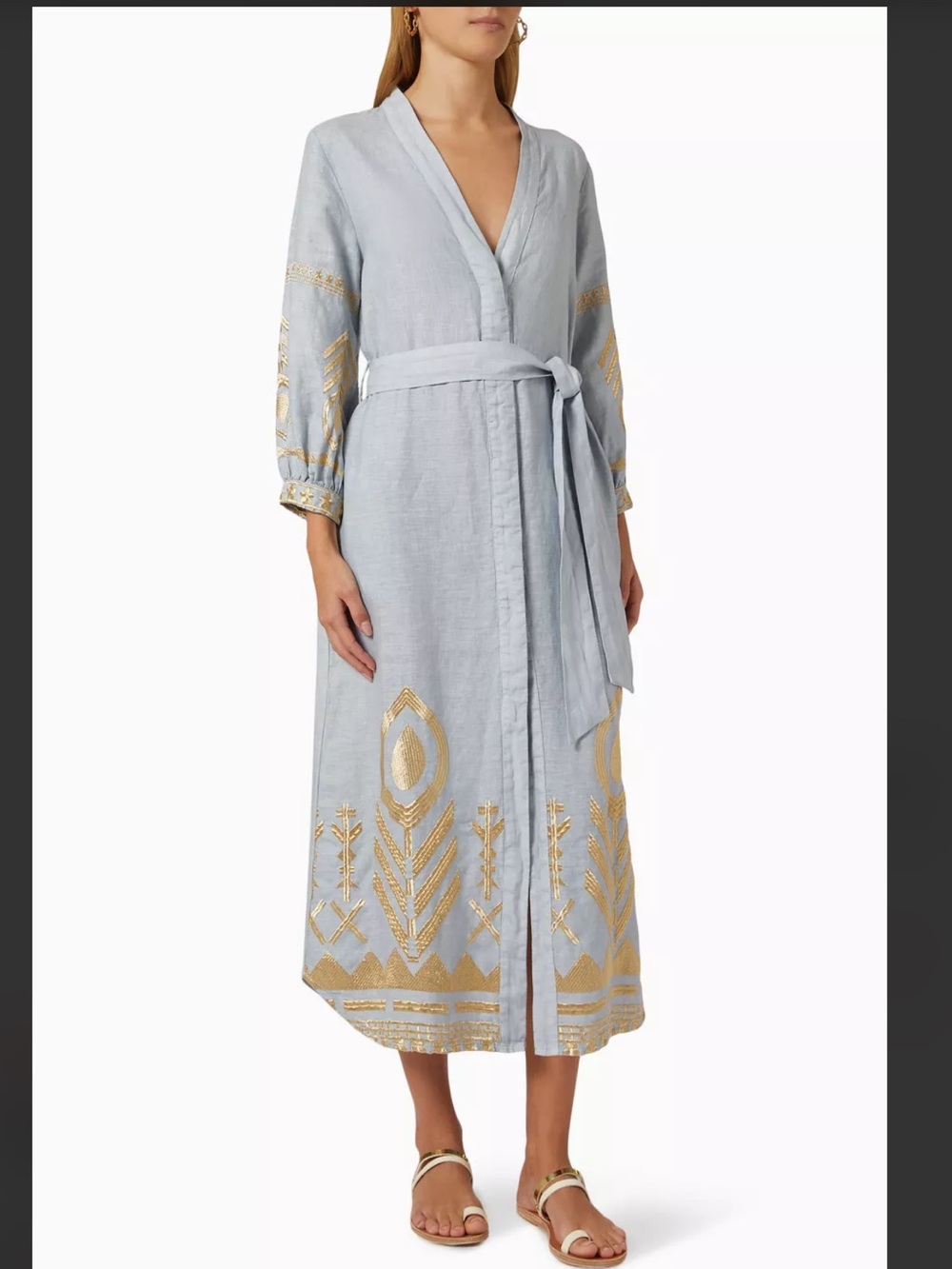 Greek Archaic Kori Feather Linen MIDI Dress Navy NWT - Picture 5 of 11